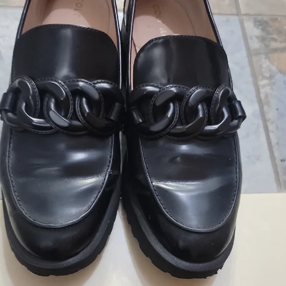 Cole Haan Black Leather Loafers with Chain Detail - Picture 2 of 3